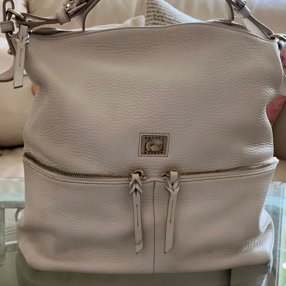 Dooney &  Bourke Off White Large Leather Hobo Bag